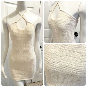 Crochet Bodycon Beach Dress in Cream Size Small